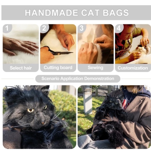 Cat Shaped Backpack - Handcrafted Stuffed Animals Bag, Black Cat Plush Bag new - Picture 7 of 9